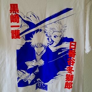 Bleach Anime Short Sleeve Men's White Blue And Red Graphic T-shirt MEDIUM